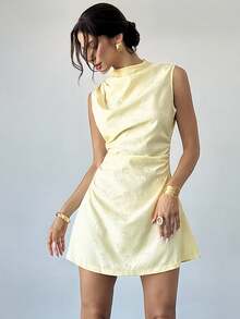 Firerie Women's Elegant Minimalist Delicate Romantic Sweet Daily Commute Wedding Party Music Festival Vacation Pleated A-Line Rose Embossed Embossed Cream Yellow Mini Cami Dress - Yellow - View 1