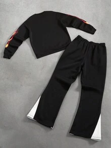 PAVTROS Manfinity Streetrush Men's Casual Cross & Slogan Print Sweatshirt And Pants Set, Autumn Men 2 Pieces Set Sweat Set Men Flame Print Set Money Print Set Men Graphic Set - Multicolor - View 2