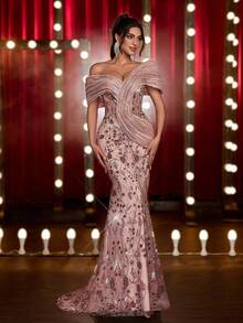 Glamrae Elegant Multi-Color Sequin Embroidery Organza Fishtail Dress,Gorgeous Splicing Three-Dimensional Shape Waist See-Through Dinner Dress For Formal Party - Multicolor - View 8