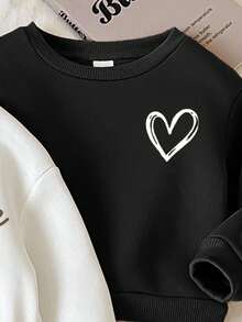 SHEIN Happikins 三件套女童休闲简约爱心图案加厚保暖长袖连帽衫，黑色、白色、浅粉色，适合秋冬季节穿着。 - 彩色 - 查看 6