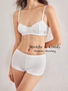 Ocili Set Bra Tanpa Kawat dan Celana Pendek Pinggang Tinggi Katun Rib Leisure Comfort untuk Wanita - Putih - View 1