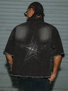 AXEPEAK Men's Short Sleeve Shirt, Washed & Embellished Casual Style New Fashionable Half Sleeve Collared Jacket