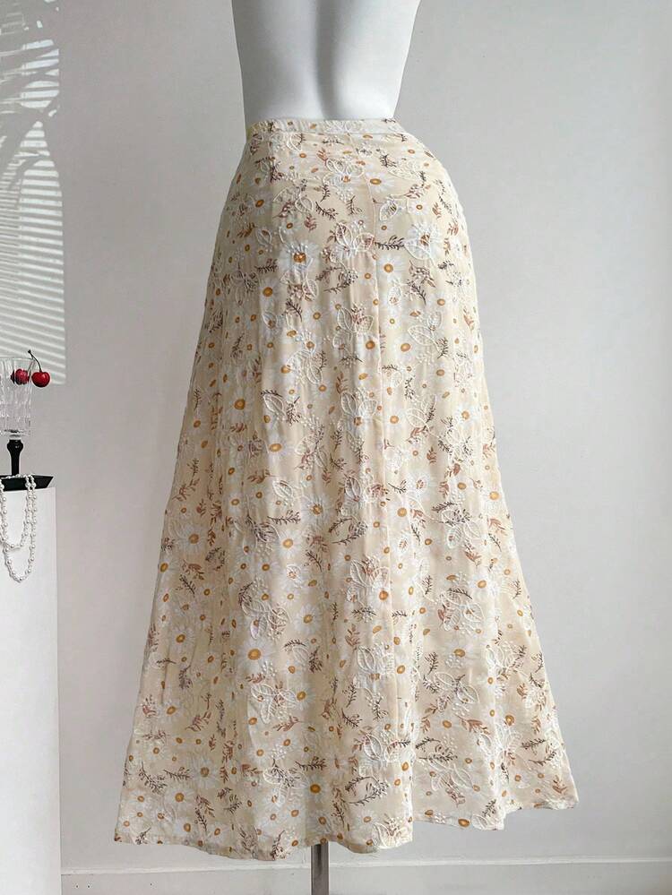 EMERY ROSE Plus Size Women Floral Embroidery Elastic Waist Casual Skirt Fall Cloth For Women - Multicolor - View 2