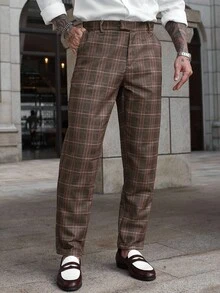 Manfinity CasualCool Pantalones casuales de hombre con estampado de cuadros, bolsillo y cintura elástica, estilo "Old Money"