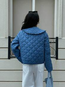 Siren Gaze 优雅别致的女士冬季夹克，女装秋季服装女装冬季服装女装，2025 新款牛仔蓝色彼得潘领系带长袖夹棉大衣，适合通勤、外出、派对、商务休闲、日常穿着，秋冬必备时尚单品，女士冬季夹克女士冬装 - 淺色水洗藍 - 查看 4