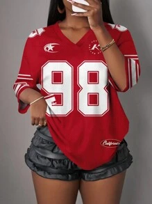 Slaydiva Áo khoác bóng chày Varsity Sports, Áo phông cổ chữ V tối giản, giản dị, in họa tiết 98, phù hợp cho mùa hè, cỡ lớn - Nhiều màu - Xem 3