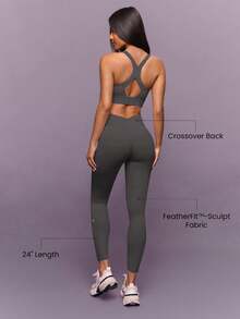 GLOWMODE 24" FeatherFit™-Sculpt Power Form Soft Stretchy Compressive Crossover Back Leggings High-Impact Running Jogging Training Gym Studio Daily Active Wear - Dark Grey - View 2
