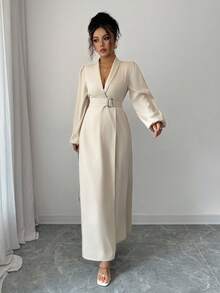 Selianne Elegante vestido de dama con cintura ceñida y mangas largas tipo farol - Albaricoque - Ver 7