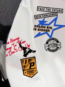 Manfinity Joysei 男士极简字母兔子图案保暖连帽衫，适合秋冬季节，白色图案连帽衫，Y2K风格，长袖上衣 - 白色 - 查看 5