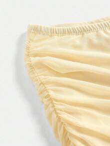 Girlism Teen Girls Apricot Mesh Elastic Ruched Snug Fit Versatile Casual Elegant Shorts/Skirt - Apricot - View 3