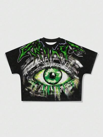 Grunge Punk Men's Round Neck Short Sleeve Casual Fashion Creative Eye Pattern T-Shirt, Summer