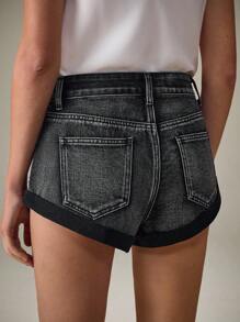 Selenza Quần short denim đính đá thời trang nữ, mùa hè - màu đen - Xem 3
