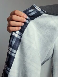 ROMWE MEN Prep Herren Karomuster Patchwork Knopfleiste Lässige vielseitige Baseball Jacke, Herbst - Verschiedenfarbig - Übersicht 6