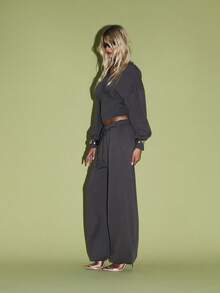 KIZN Wide Leg Sweatpants High Waist Drawstring Loungewear Pants Cozy Fall Winter Palazzo Style Comfortable Casual Fashion Bell Bottom Style