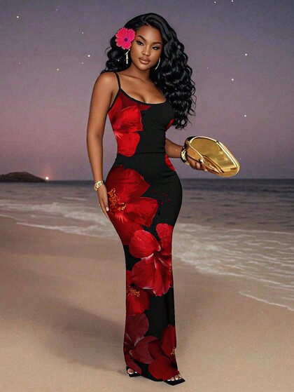 Slaydiva 2025/Summer Outfits For Women/Fall Women Clothes/Summer Dresses For Women/Elegant Dresses For Women/Wedding Guest Dress Women/Vacation Outfits Woman/Going Out/Classy Outfits For Women/Floral Graphic Casual Minimalist Sleeveless Dress Chic Dress