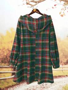 SHEIN LUNE CURVE 大码女式拉绒格子连帽口袋中长款休闲优雅套头衫，春秋季新年服装 - 彩色 - 查看 2