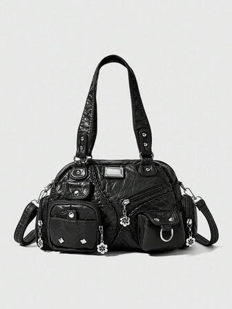 Grunge Punk Nuova borsa a tracolla monospalla stile punk rock chic da donna, borsa a tracolla scura, borsa da motociclista