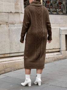 EURMUSE PLUS SIZE SPEACIAL DESIGN SWEATER DRESS - Coffee Brown - View 2