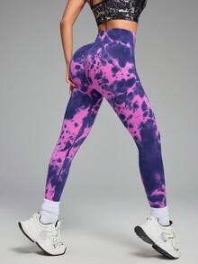 Innovista Women Seamless Aurora Tie Dye Leggings In Purple High Waist Tummy Control Squat Proof Compression Yoga Pants Buttery Soft Breathable Workout Tights For HIIT Pilates Running Cardio Cycling Outdoor Exercise Fall Winter Athleisure Office To Gym Work From Home UV Protection Comfort Movement Functional Activewear Bottoms Sports Women Leggings Gym Women Sets Workout Women Sets Valentine Day Essentials Clean Girl Minimalist Aesthetic IG Reel Ready OOTD Working Mom Fitness Gear Utilitarian Chic - Multicolor - View 4