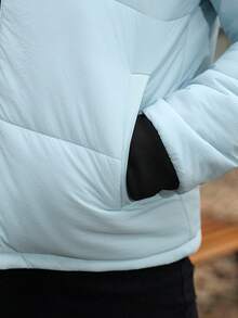 Manfinity Homme 男士纯色简约休闲立领拉链长袖棉服外套，浅蓝色，秋冬 - 淺藍色 - 查看 6