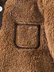 SHEIN Baby Boy Casual Colorblock Half-Button Fleece Jumpsuit, Winter Fall - Khaki - View 5