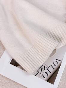 Franclia Women's Autumn Dropped Shoulder Long Sleeve Crochet Hollow Out Stand Collar Sweater - White - View 5