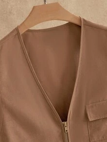 Manfinity NXTstreet Men's Casual Zip Up Multi-Pocket Vest, Fall Winter - Brown - View 6