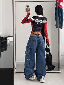 StreetHx Women's Solid Color Casual Pocket Jeans - Blue - View 2