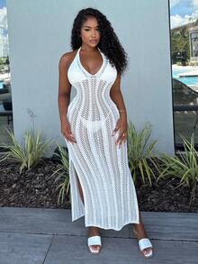 Alexandranx Summer Beach Halter Neck Tie Crop Top - White - View 5