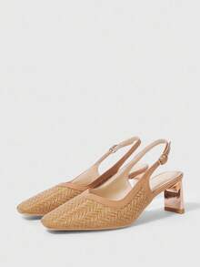 Sleekvia Giày cao gót hở mũi màu mơ thời trang dành cho nữ - Màu Khaki - Xem 2