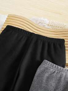 SHEIN LMoss Kids 女童休闲百搭针织保暖内衬弹力腰纯色打底裤 儿童打底裤 冬季女童打底裤 女童冬季裤装 保暖内衬打底裤 秋季保暖打底裤 - 灰色 - 查看 4