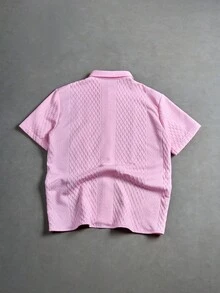 Manfinity CasualCool 男士休闲撞色纹理短袖衬衫，夏季 - 淺粉色 - 查看 4