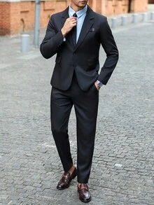 Manfinity Bizformal Men's Business Casual Suit, Notched Lapel, Chest Pocket With Color Accent Decor, Suitable For Commute, Outdoor, Wedding, Party, 2 Pieces Suit Set, Jacket And Trousers Men Black Suit Men Casual Suit Slim Fit Suit Men Blazer And Pants Men Elegant Outfit Men Slim Fit Suit Men Black Suit Black Suit Outfit Men Two Pieces Suit Men Dress Suit Men Suit Men Elegant Suit Men Suits Slim Fit - Black - View 6