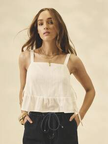 Aralina 女士秋冬夏波西米亚风休闲蕾丝荷叶边上衣，侧边系带，适合度假、教师节和乡村音乐会等场合 - 白色 - 查看 6