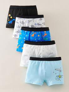5pcs/Pack Young Boy Astronaut, Rocket, Dinosaur Graphic Soft Basic Breathable Briefs - Multicolor - View 2