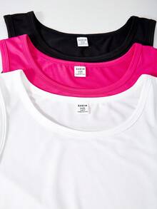 SHEIN ChillGRL 3 件套青少年女孩简约休闲百搭背心衣服，春夏 - 彩色 - 查看 3