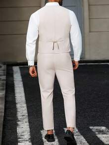 Manfinity Mode Bộ vest vest công sở cài nút phía trước cỡ lớn dành cho nam, áo khoác blazer & quần may đo & áo ba lỗ nam, trang phục vest 2 món - Màu Khaki - Xem 2