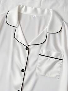 SHEIN 3pcs Plus Size Solid Color Faux Silk Pajama Set Women Pajama Set White Pj Set Sleepwear Set Satin Pajama Set White Pajama Set