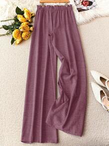 Linhara Plus Size Solid Color Knotted Casual Versatile Pants Fall Cloth For Women - Dusty Pink - View 2