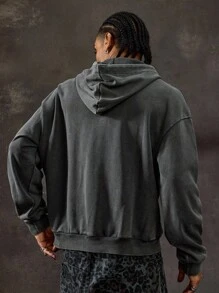 ROMWE MEN Moletom com capuz masculino com estampa de estrela e contraste de cores casual manga comprida - Cinza - Ver 3