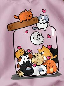 女童休闲宽松舒适针织长袖卫衣，适合秋冬季节穿着，可爱萌趣，猫咪图案，秋季必备单品 - 彩色 - 查看 3