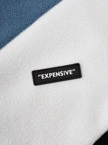 SHEIN Explorewe Chaqueta de otoño/invierno para niños, chaqueta de una sola pieza de estilo de moda con parches de piel sintética de manga larga, diseño de contraste de color que muestra un estilo personalizado, con cuello alto y cremallera. Diseño de cuello alto con cremallera, parches de color azul, blanco y negro de felpa sherpa que resalta la mirada, adecuado para usar en la calle, el campus y en exteriores de otoño/invierno para niños. - Azul - Ver 4