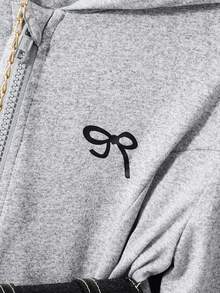 Chaqueta con capucha con estampado de moños para niñas preadolescentes de estilo casual