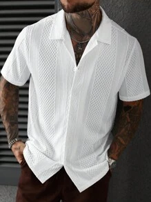 Manfinity CityGents Áo sơ mi nam tay ngắn dệt kim jacquard màu trơn - trắng - Xem 6