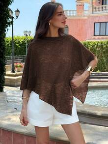 Aloruh Nueva chaqueta de punto jacquard versátil de color albaricoque con cuello halter y escote en forma de chal, estilo ligero y de vacaciones para cubrir
