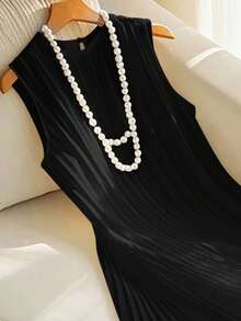 SHEIN Clasi Women's Elegant Pleated Dress, Suitable For Commute, Holiday, And Dating