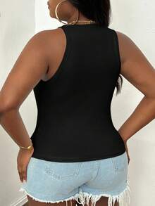 Slaydiva Camiseta de tirantes básica blanca de cuello redondo y hombros descubiertos para tallas grandes - Negro - Ver 2