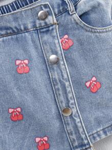 1 件女童休闲可爱樱桃蓝色水洗牛仔短裙，校园风格 - 藍色 - 查看 4