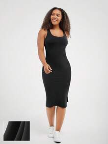 GLOWMODE SoftSerene Modal Ribbed Effortless Side Slit Midi Slip Dress Daily Casual Lounge Summer