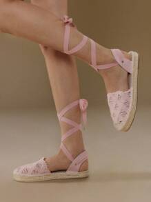 Styleloop Giày bệt buộc dây đen bằng dây đay, trang nhã, giản dị, dự tiệc, hẹn hò, đám cưới - Hồng - Xem 4